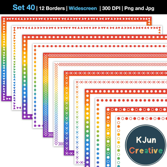 Widescreen Border Clipart Set 40 - Rainbow - Google Slides & PowerPoint