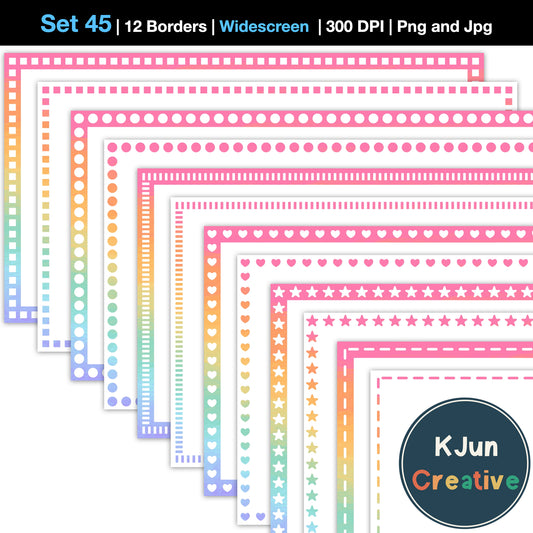 Widescreen Border Clipart Set 45 - Pastel Rainbow - Google Slides & PowerPoint