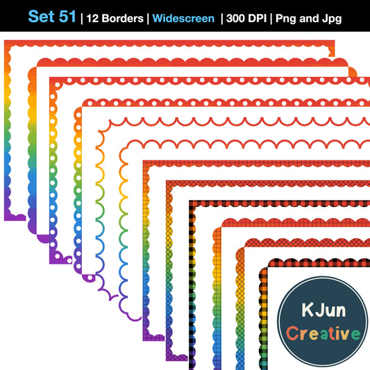 Widescreen Border Clipart Set 51 - Rainbow Scallop - Google Slides & PowerPoint