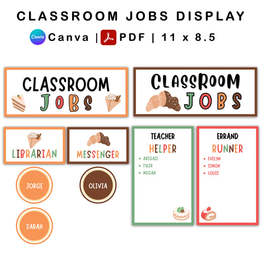 Classroom Jobs Display - Pastel Dessert Theme | Editable