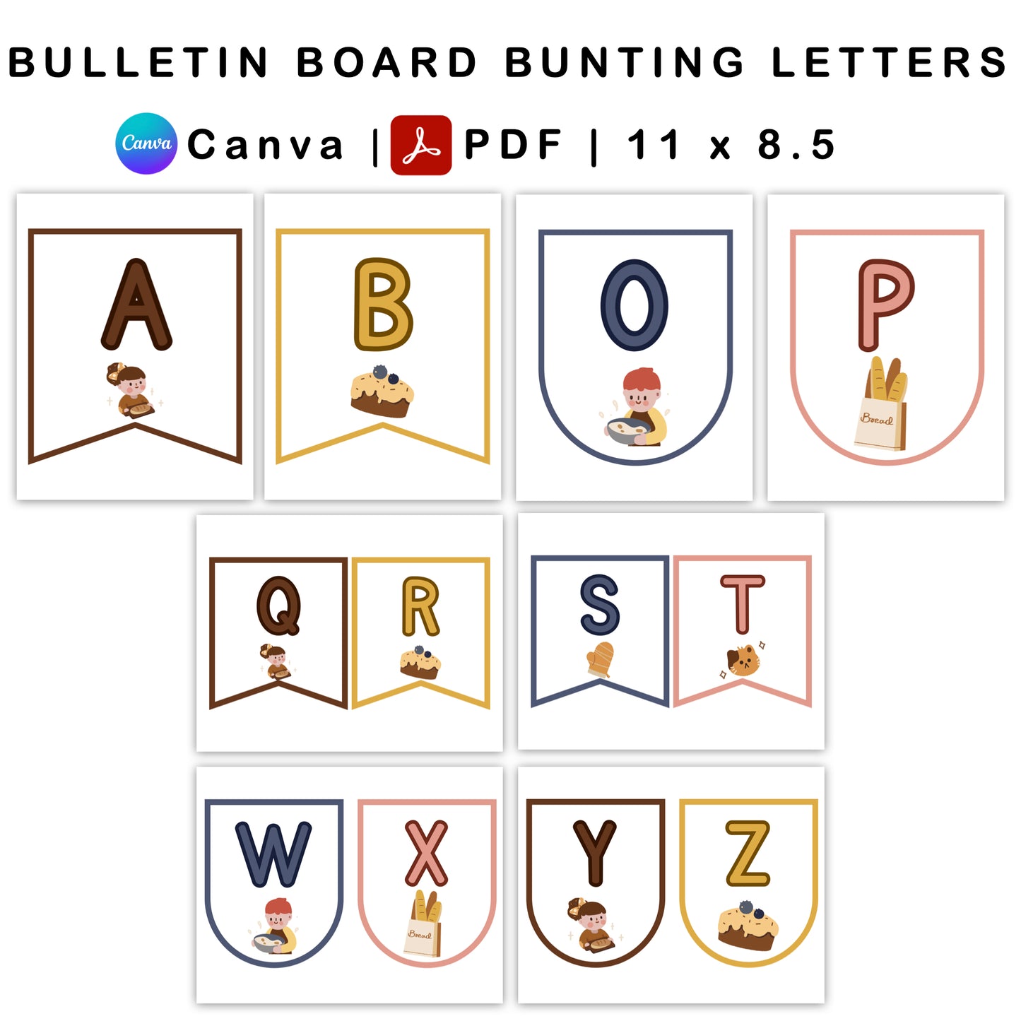 Bulletin Board Bunting Letters - Brown Bakery Theme | Editable