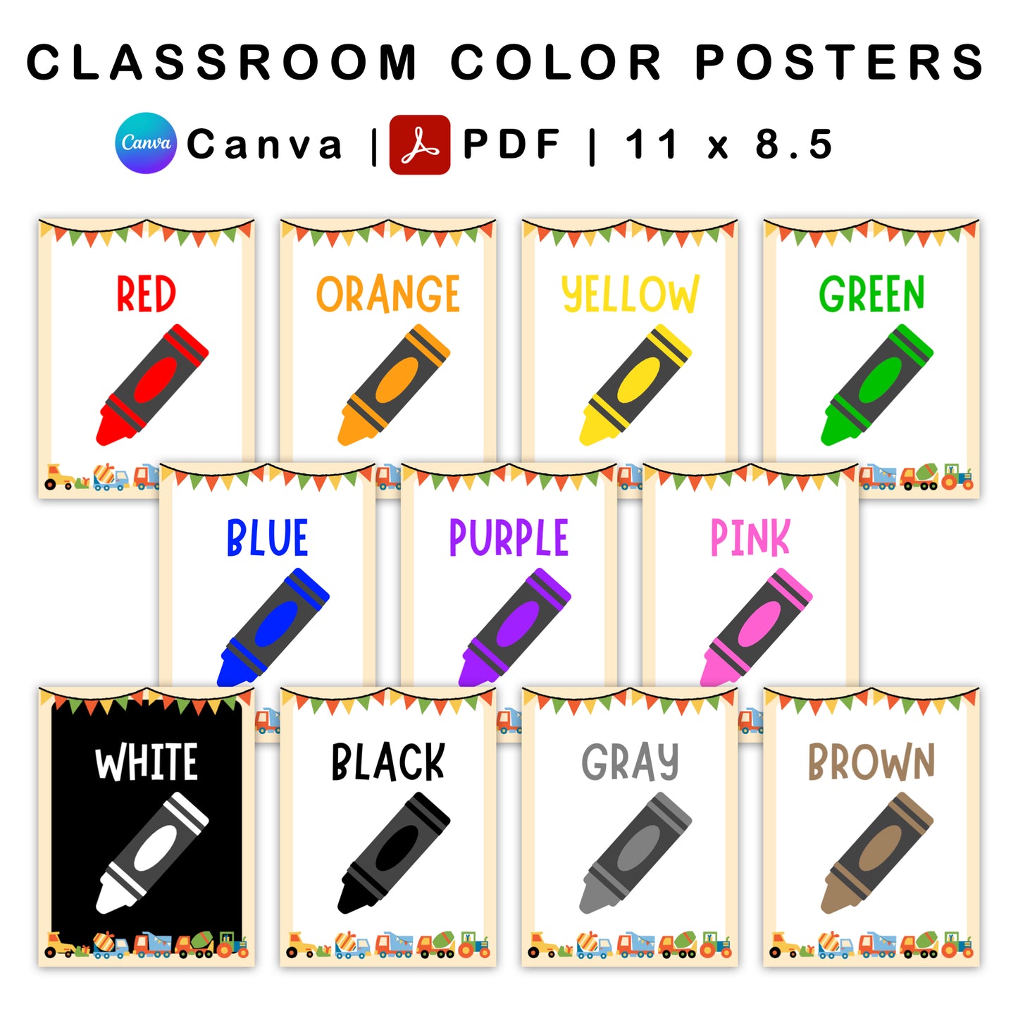 Classroom Color Posters - Blue Transportation Theme | Editable