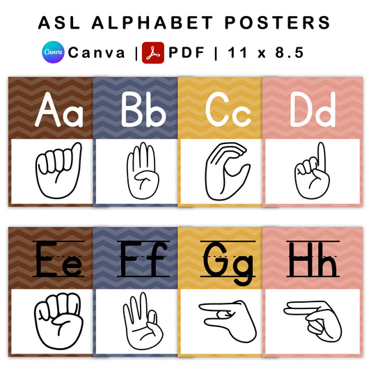 Classroom ASL Alphabet Posters - Brown Bakery Theme | Editable