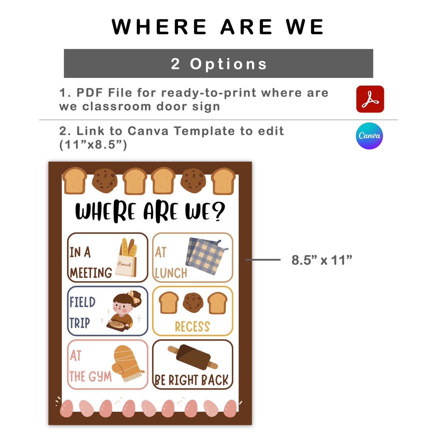 Where Are We Classroom Door Sign - Brown Bakery Theme | Editable