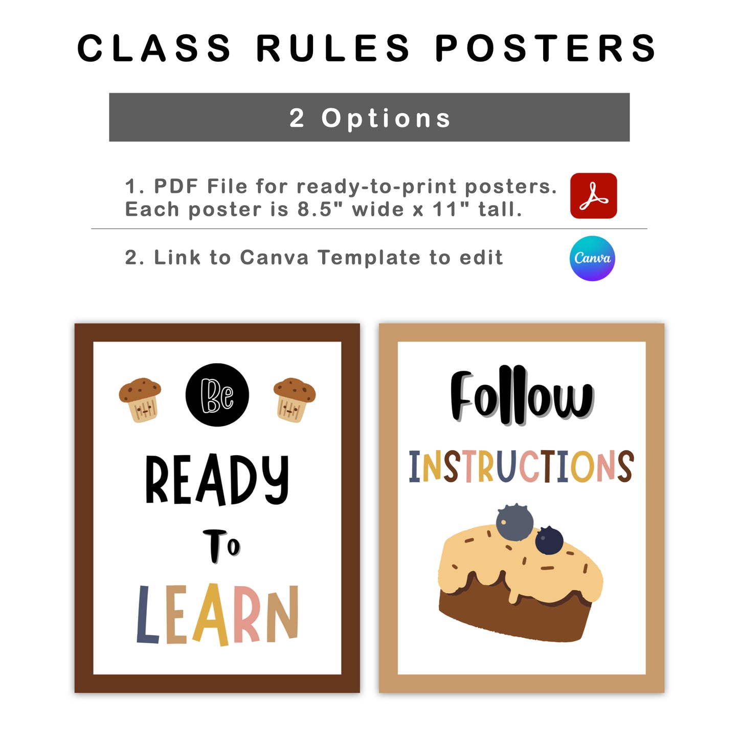 Classroom Rules Posters - Brown Bakery Theme | Editable