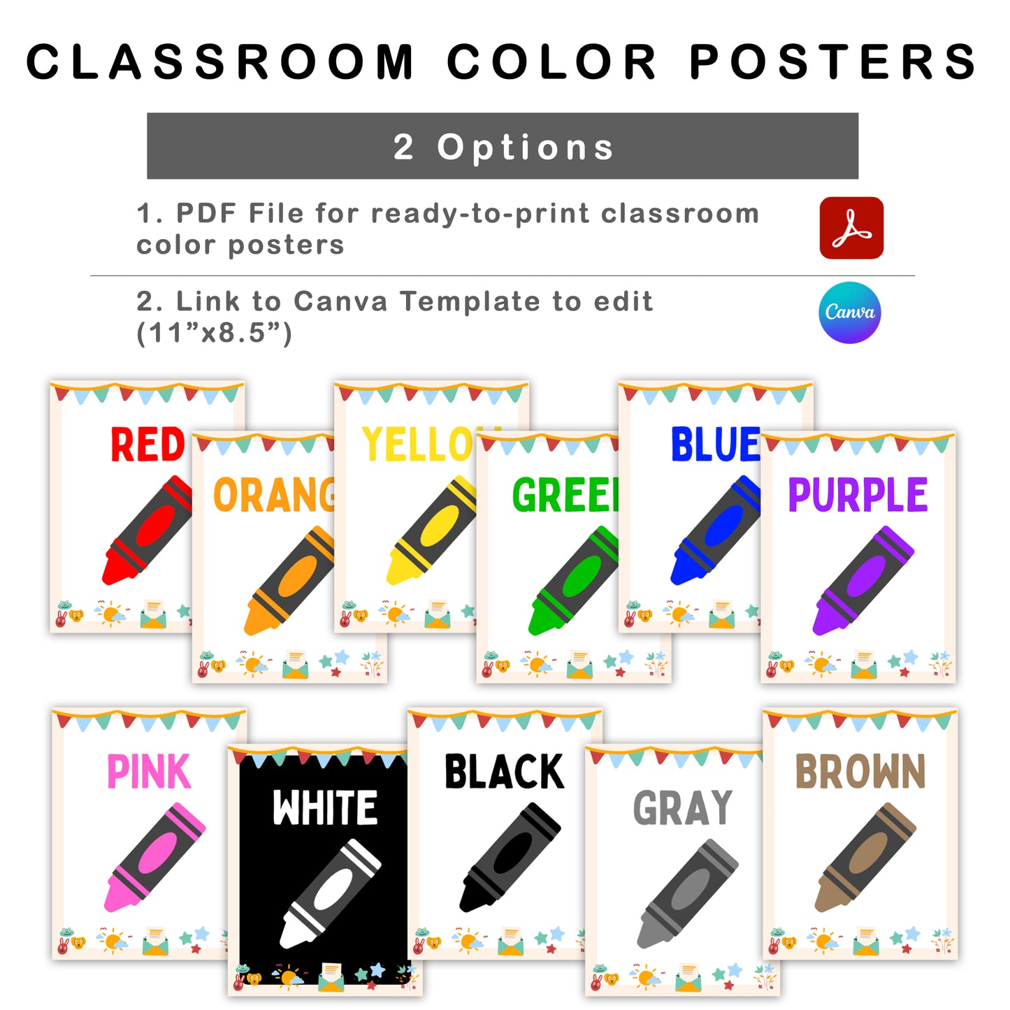 Classroom Color Posters - Colorful Doodle Theme | Editable