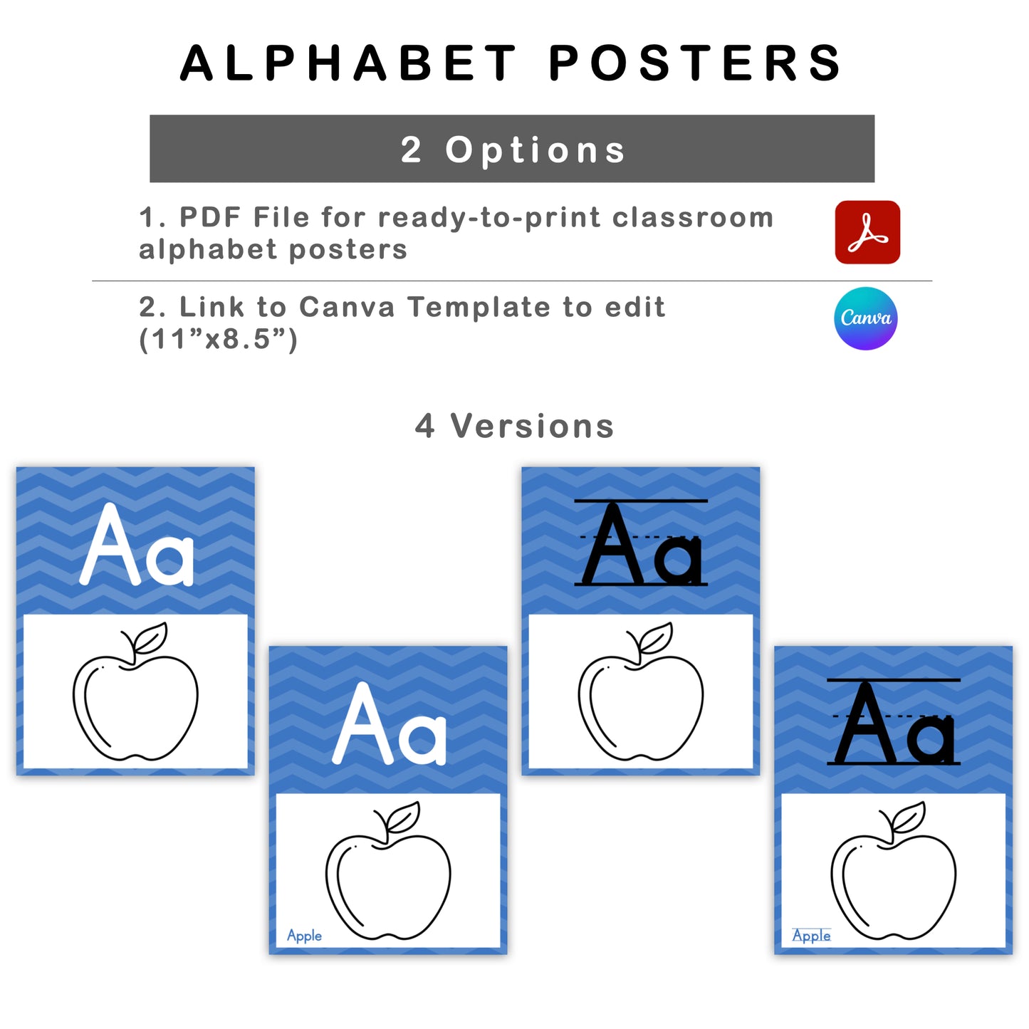 Classroom Alphabet Posters - Blue Transportation Theme | Editable