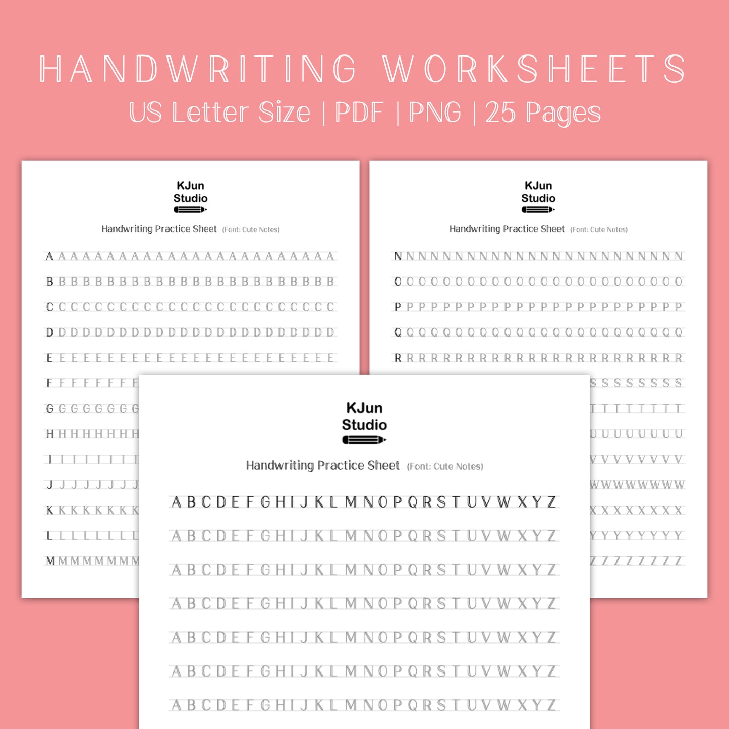 Handwriting Practice Sheets - Cute Notes Font