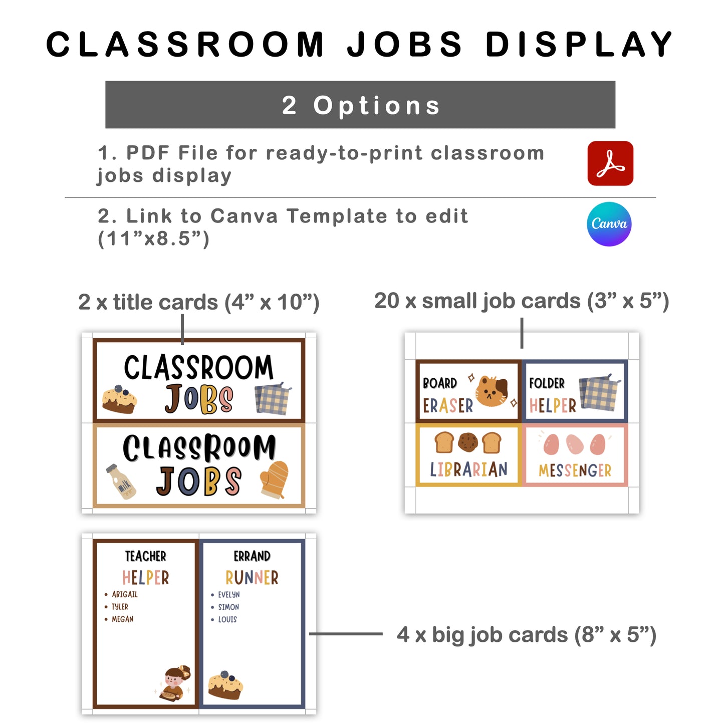 Classroom Jobs Display - Brown Bakery Theme | Editable