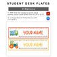 Student Desk Name Plates - Blue Transportation Theme | Editable