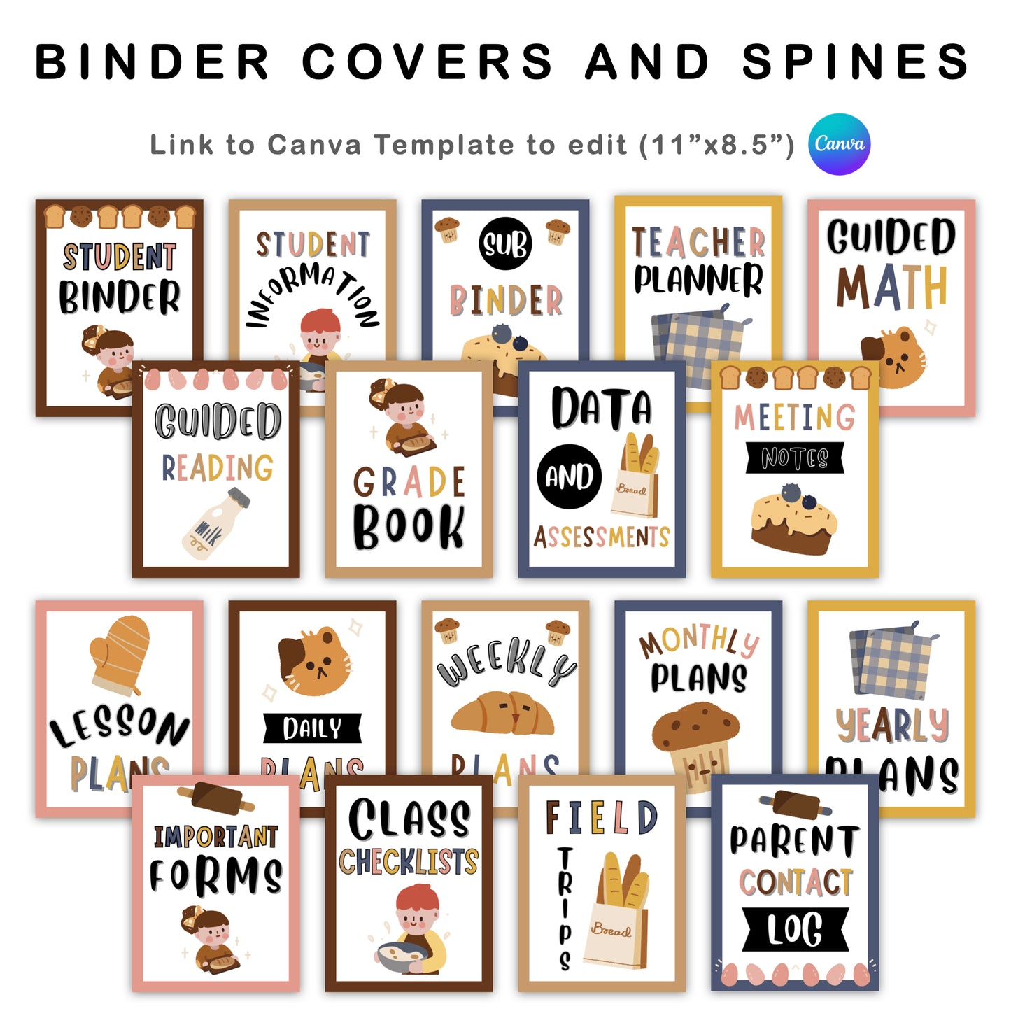 Binder Covers and Spines - Brown Bakery Theme | Editable