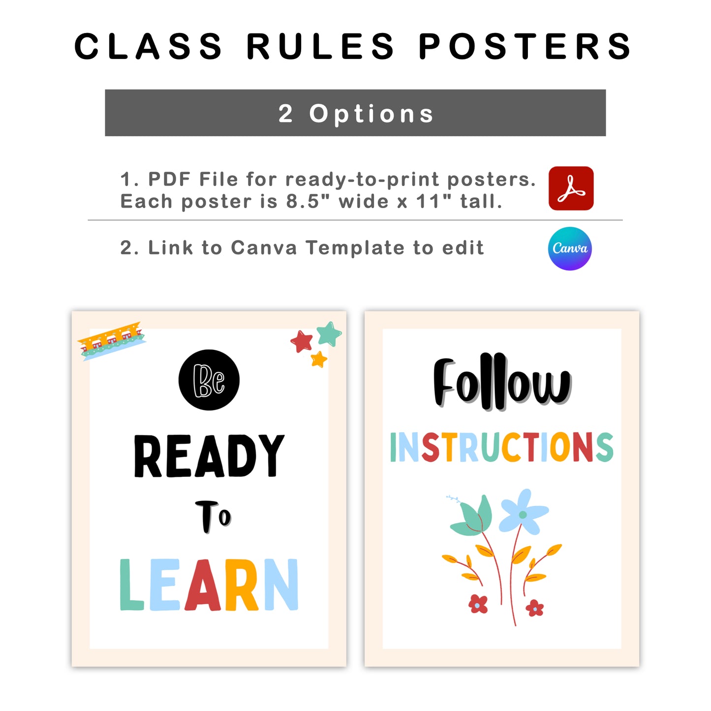 Classroom Rules Posters - Colorful Doodle Theme | Editable