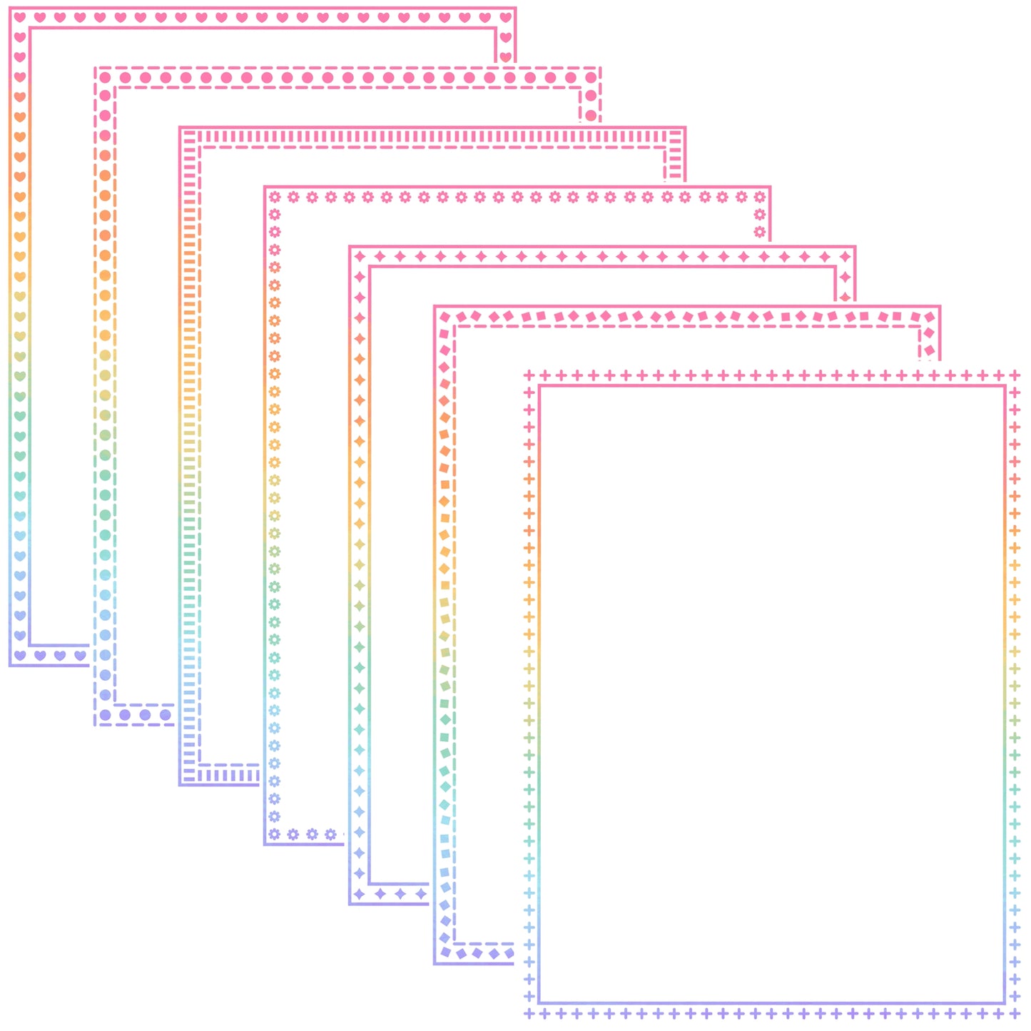 Border Clipart Set 77 - Pastel Rainbow - Page Borders and Frames