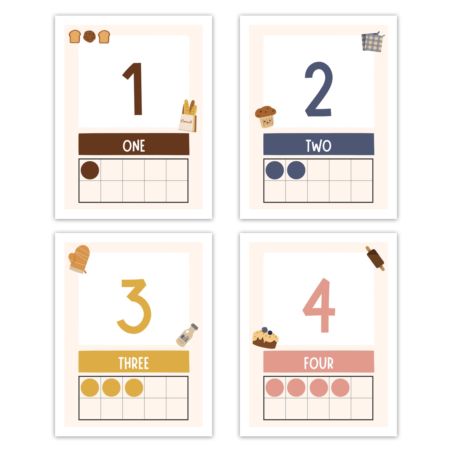 Number Posters - Brown Bakery Theme | Editable