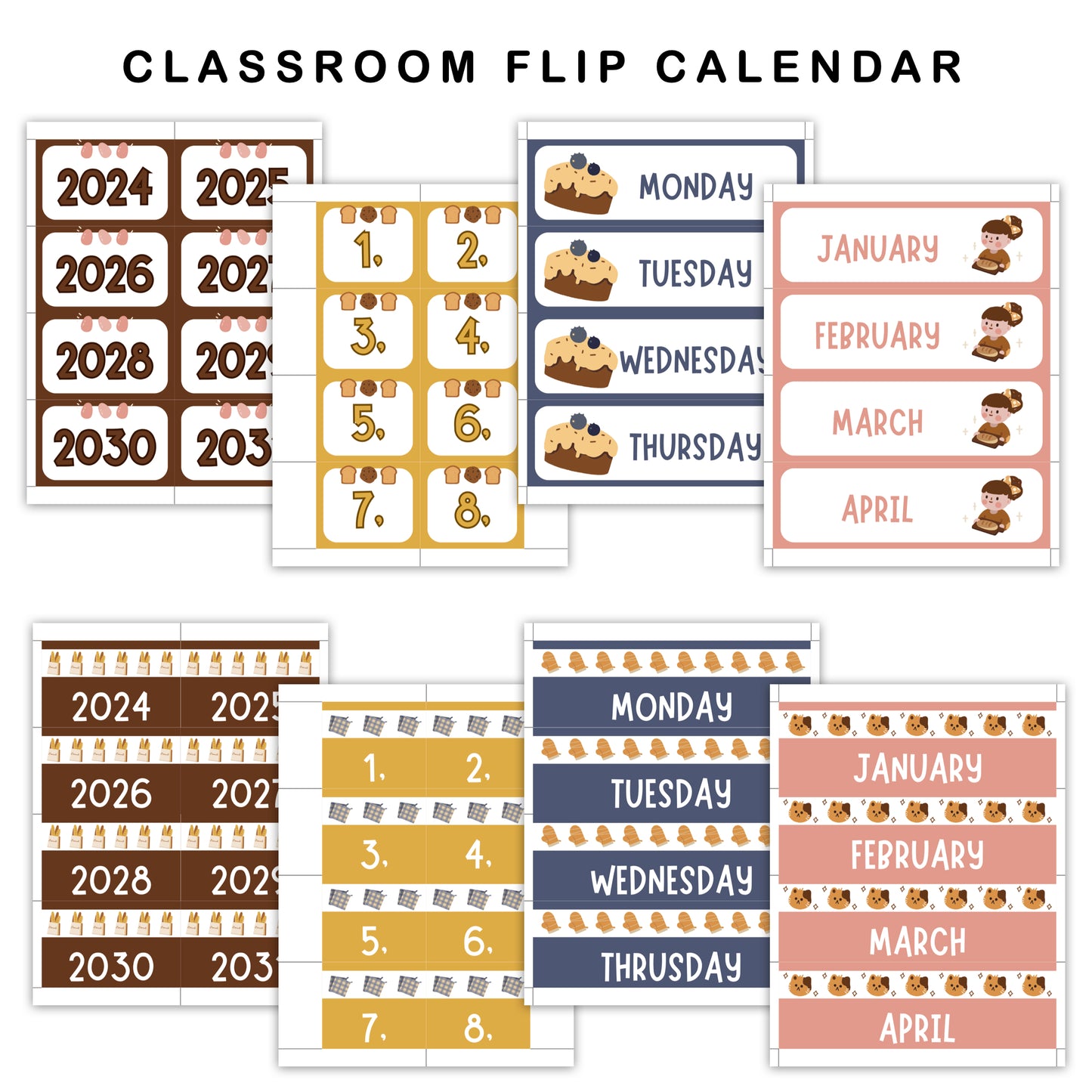 Classroom Flip Calendar - Brown Bakery Theme | Editable