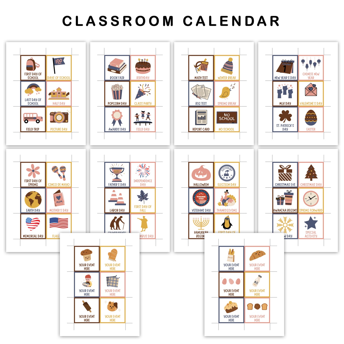 Classroom Calendar - Brown Bakery Theme | Editable
