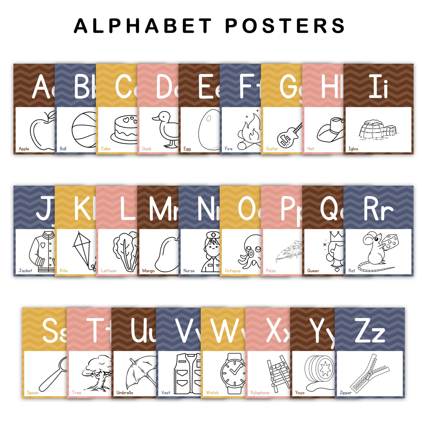 Classroom Alphabet Posters - Brown Bakery Theme | Editable
