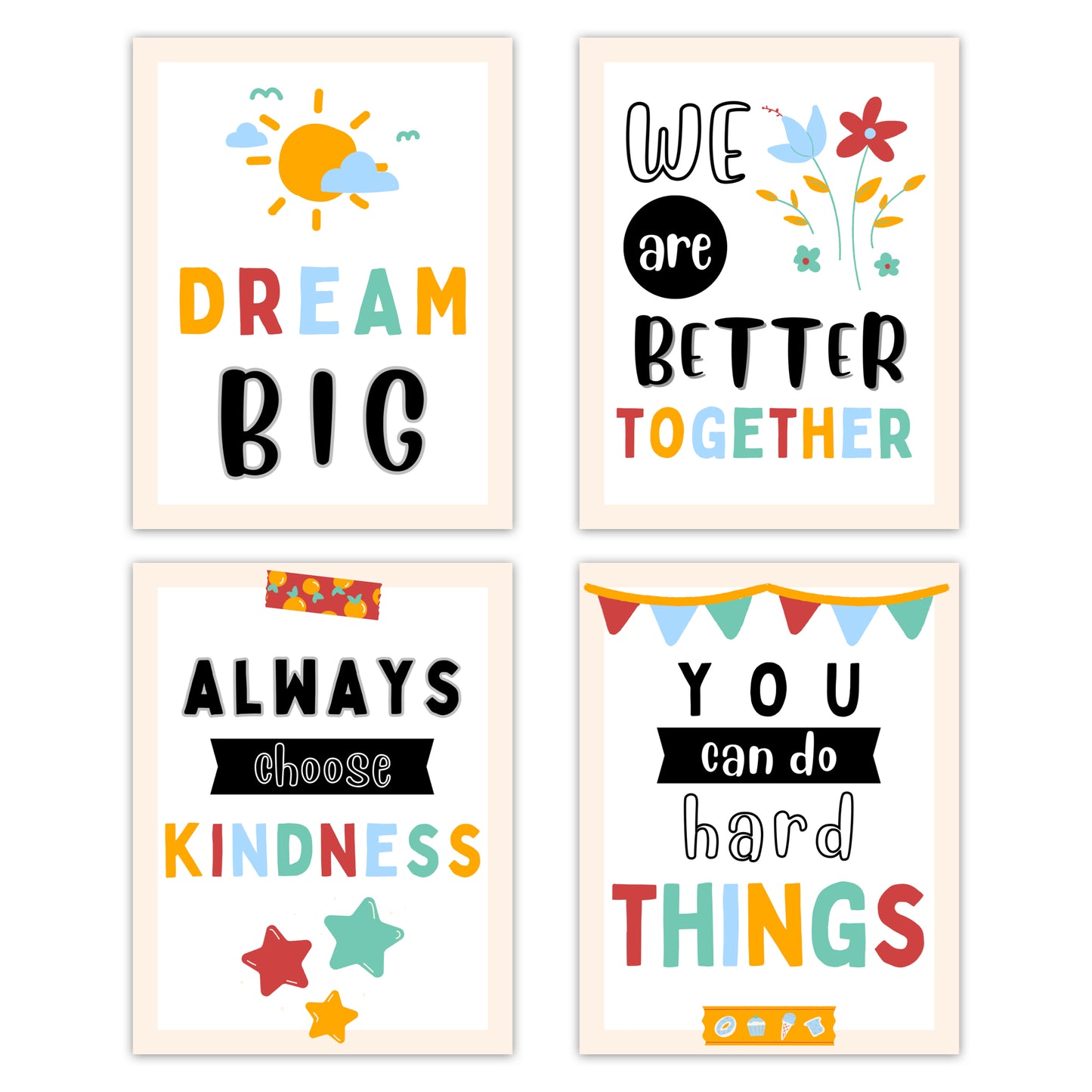 Classroom Quote Posters - Colorful Doodle Theme | Editable