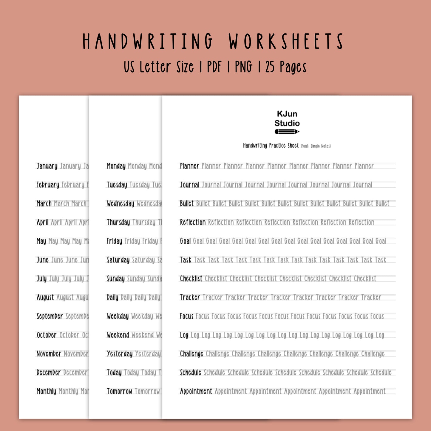 Handwriting Practice Sheets - Simple Notes Font