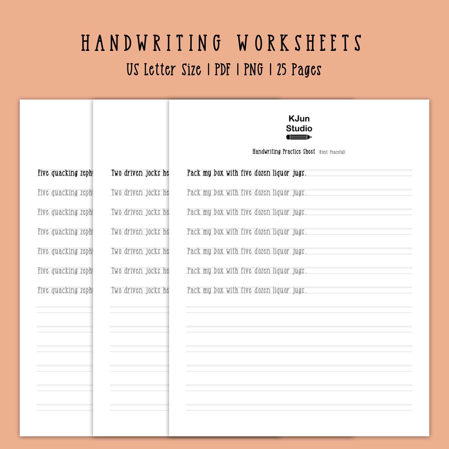 Handwriting Practice Sheets - Peaceful Font