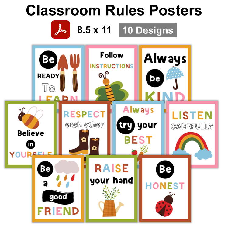 Classroom Rules Posters - Colorful Spring