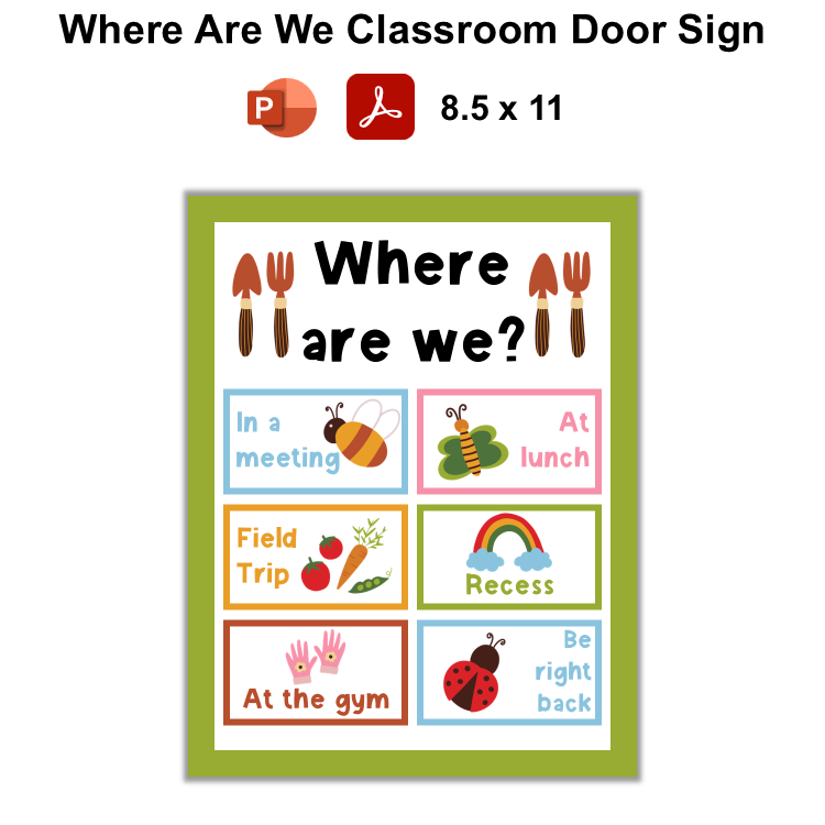 Where Are We Classroom Door Sign - Colorful Spring | Editable