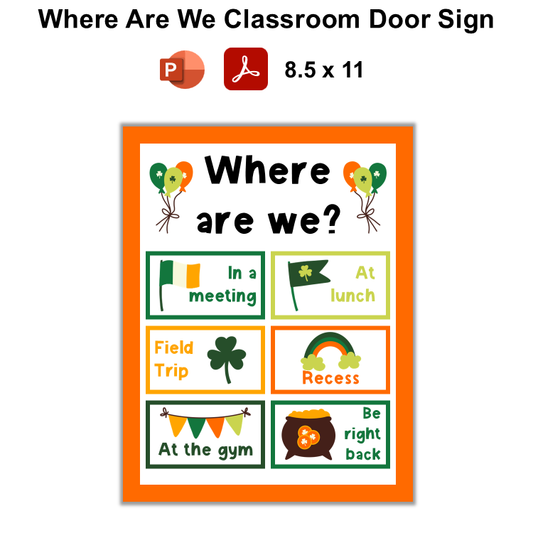 Where Are We Classroom Door Sign - St. Patrick's Day | Editable