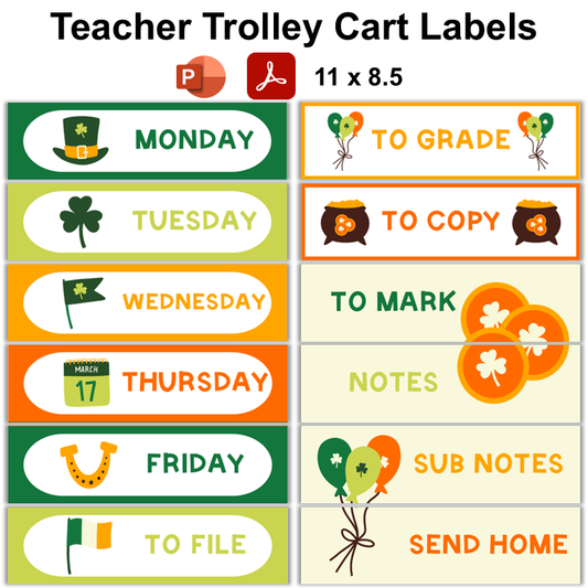 Teacher Trolley Cart Labels - St. Patrick's Day | Editable