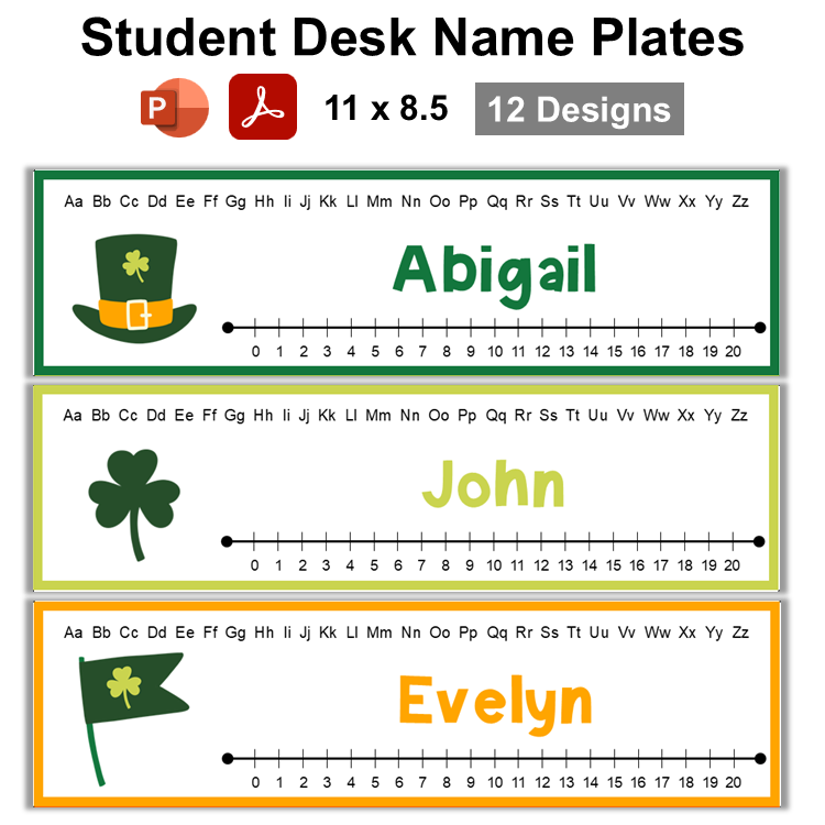 Student Desk Name Plates - St. Patrick's Day | Editable