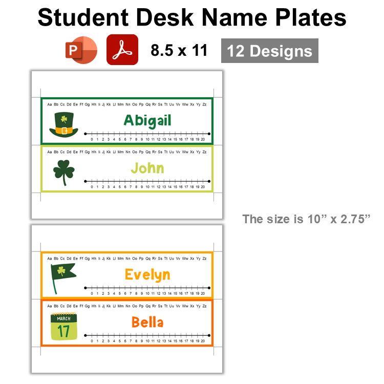 Student Desk Name Plates - St. Patrick's Day | Editable