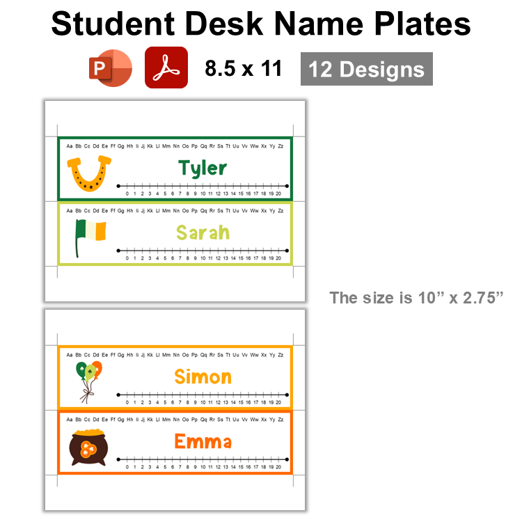 Student Desk Name Plates - St. Patrick's Day | Editable