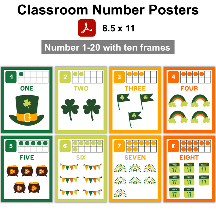 Classroom Number Posters - St. Patrick's Day