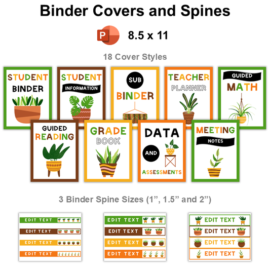 Binder Covers and Spines - Indoor Plants | Editable