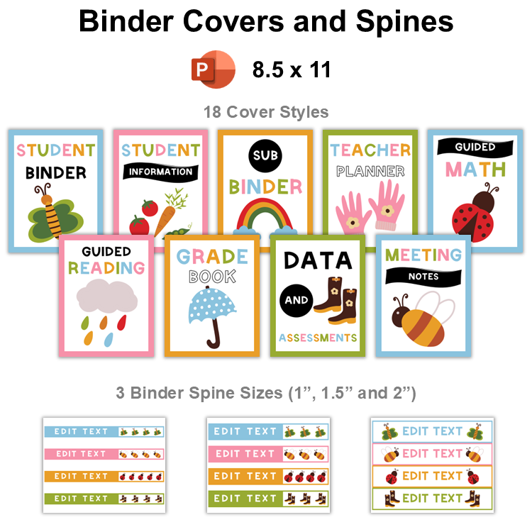 Binder Covers and Spines - Colorful Spring | Editable