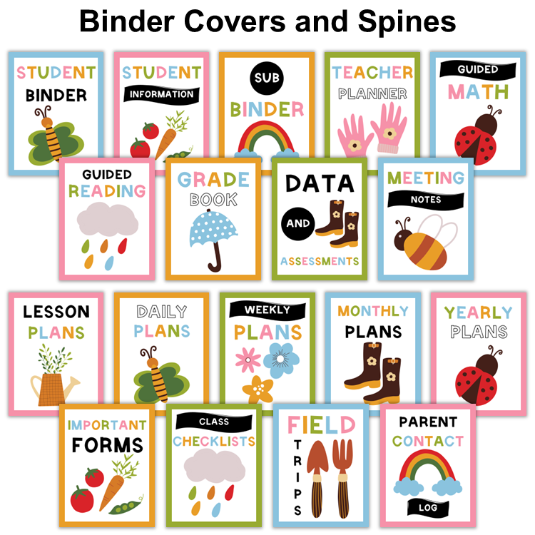 Binder Covers and Spines - Colorful Spring | Editable