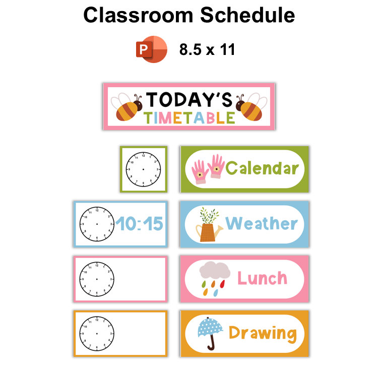 Classroom Schedule - Colorful Spring | Editable