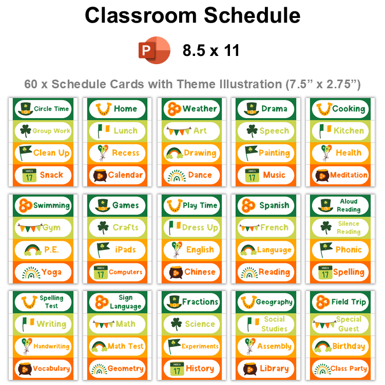 Classroom Schedule - St. Patrick's Day | Editable