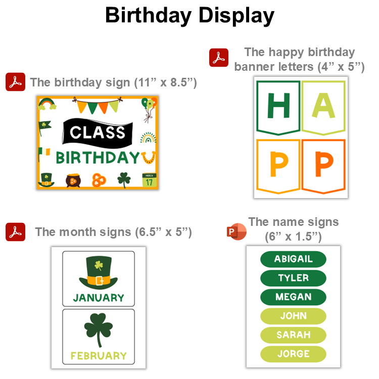 Birthday Display - St. Patrick's Day | Editable