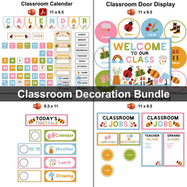 Classroom Decor Bundle - Colorful Spring | Editable