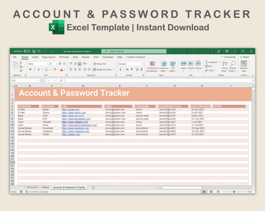 Excel - Account & Password Tracker - Neutral