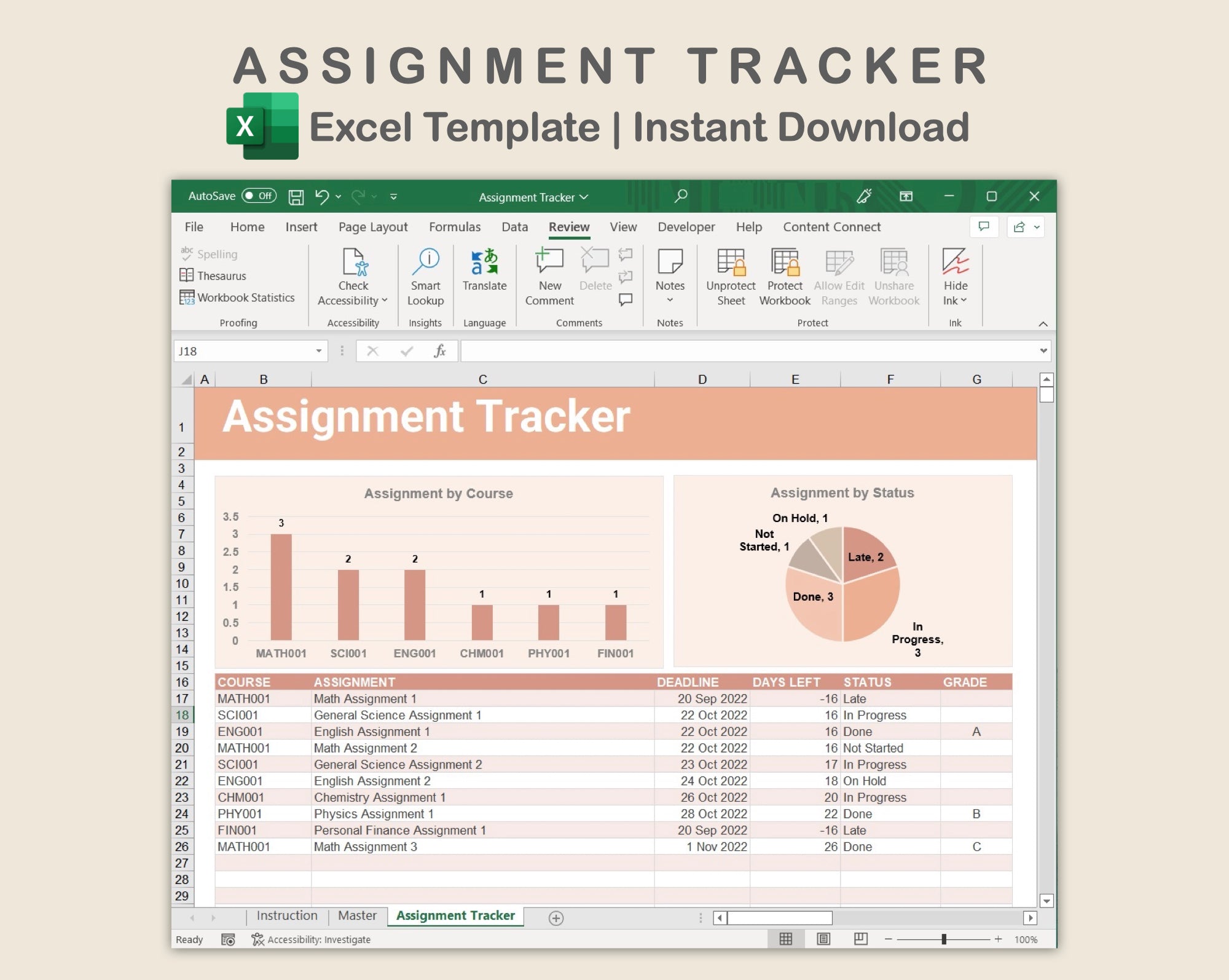 excel assignment tracking template