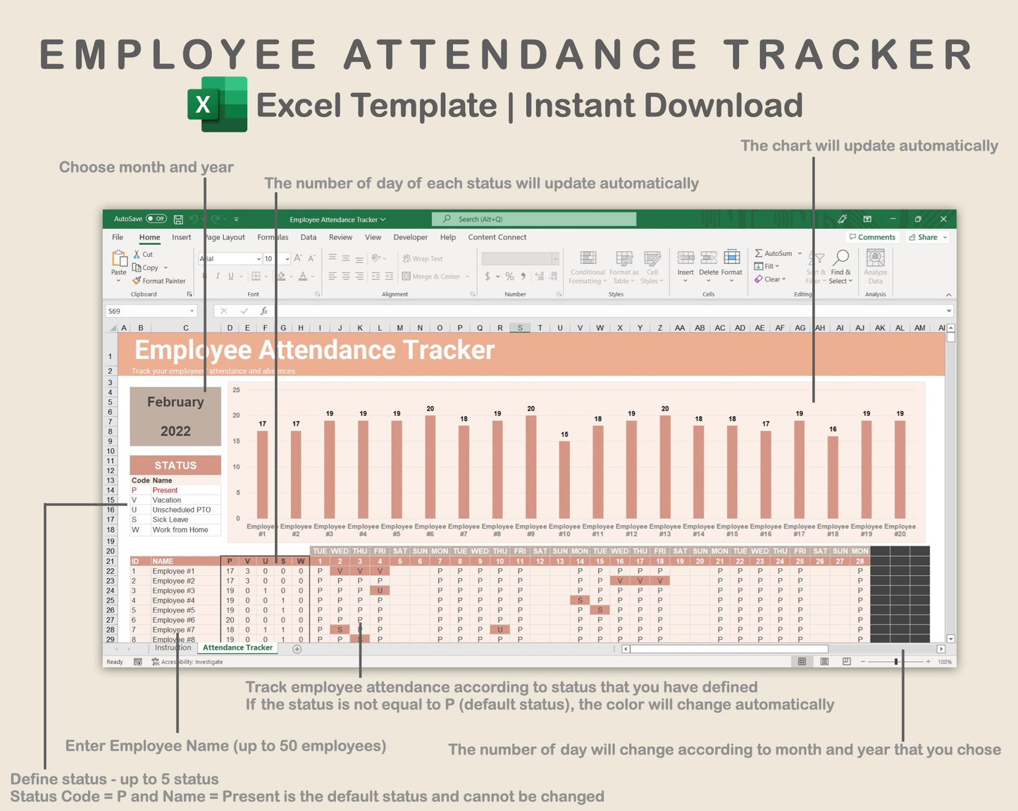 Excel - Employee Attendance Tracker - Neutral