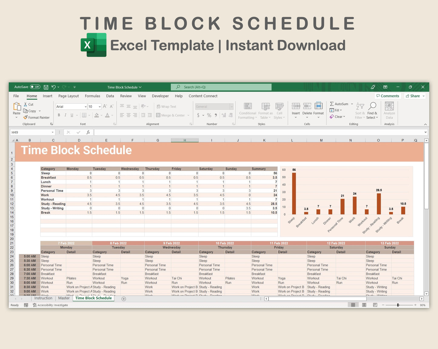 Excel - Time Block Schedule - Neutral