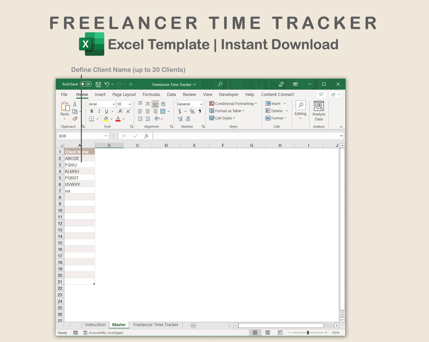 Excel - Freelancer Time Tracker - Neutral