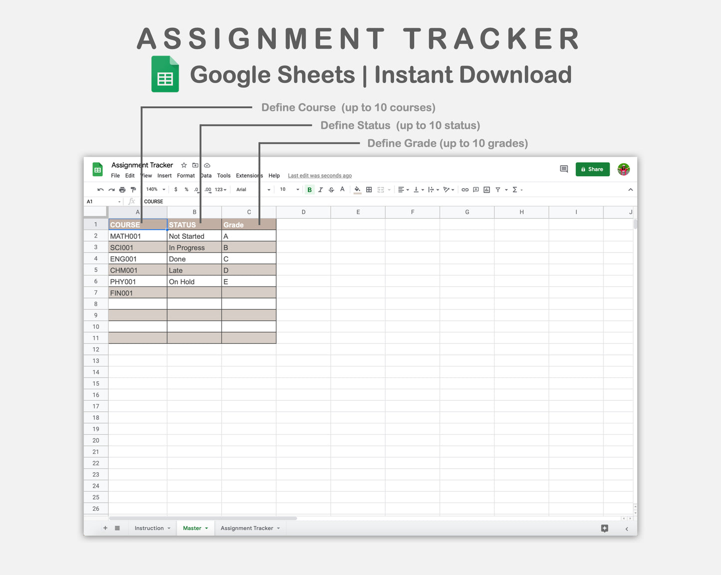 Google Sheets - Assignment Tracker - Neutral