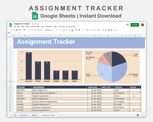 Google Sheets - Assignment Tracker - Sweet