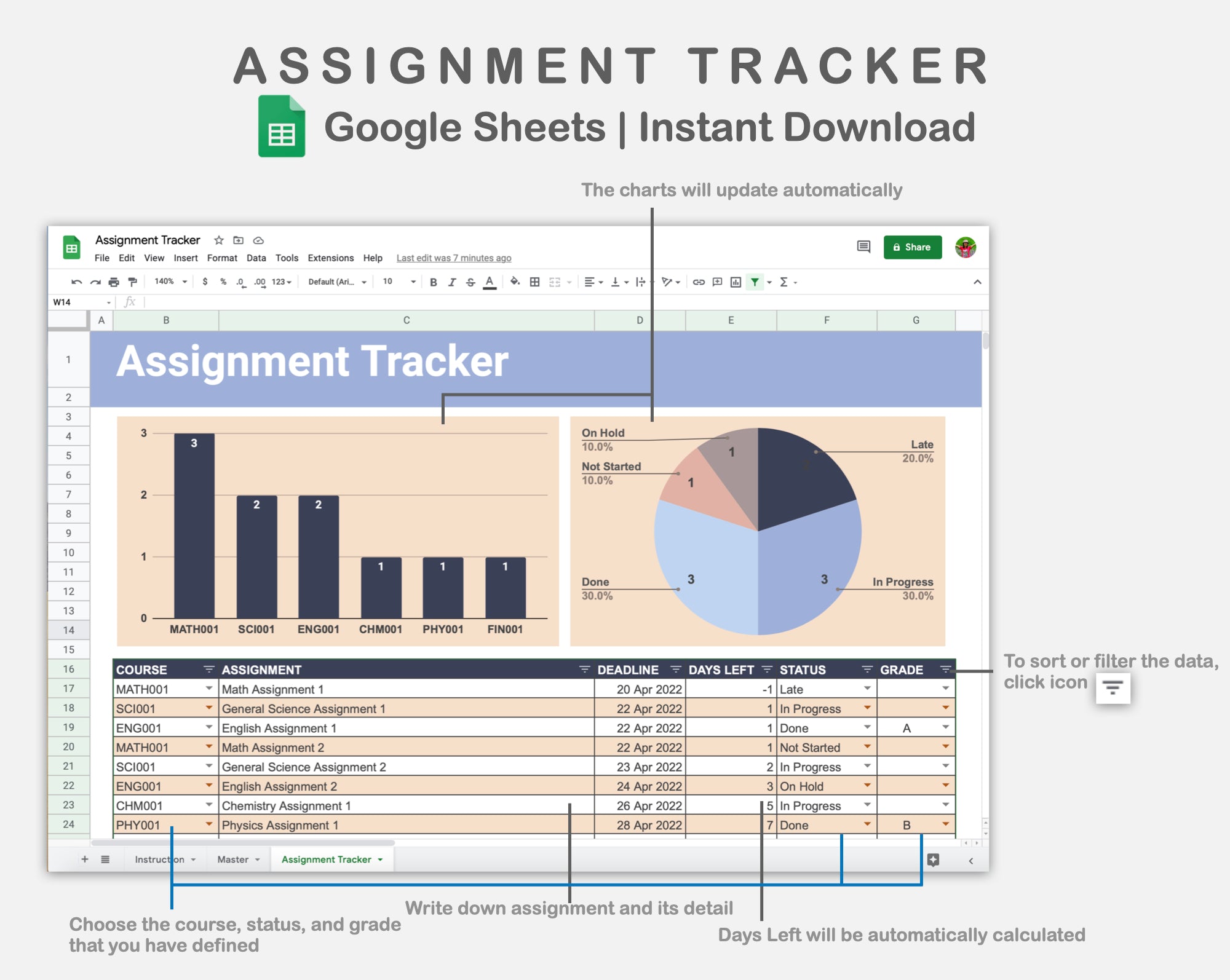 student assignment tracker google sheets