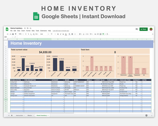 Google Sheets - Home Inventory - Sweet