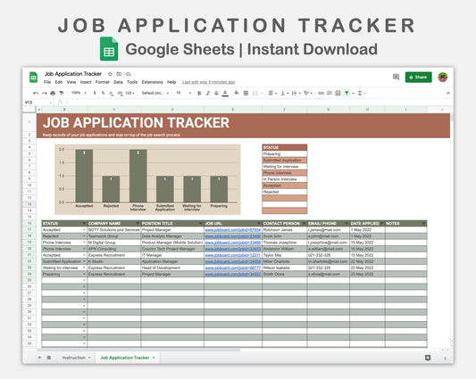 Google Sheets - Job Application Tracker - Earthy