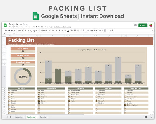 Google Sheets - Packing list - Earthy